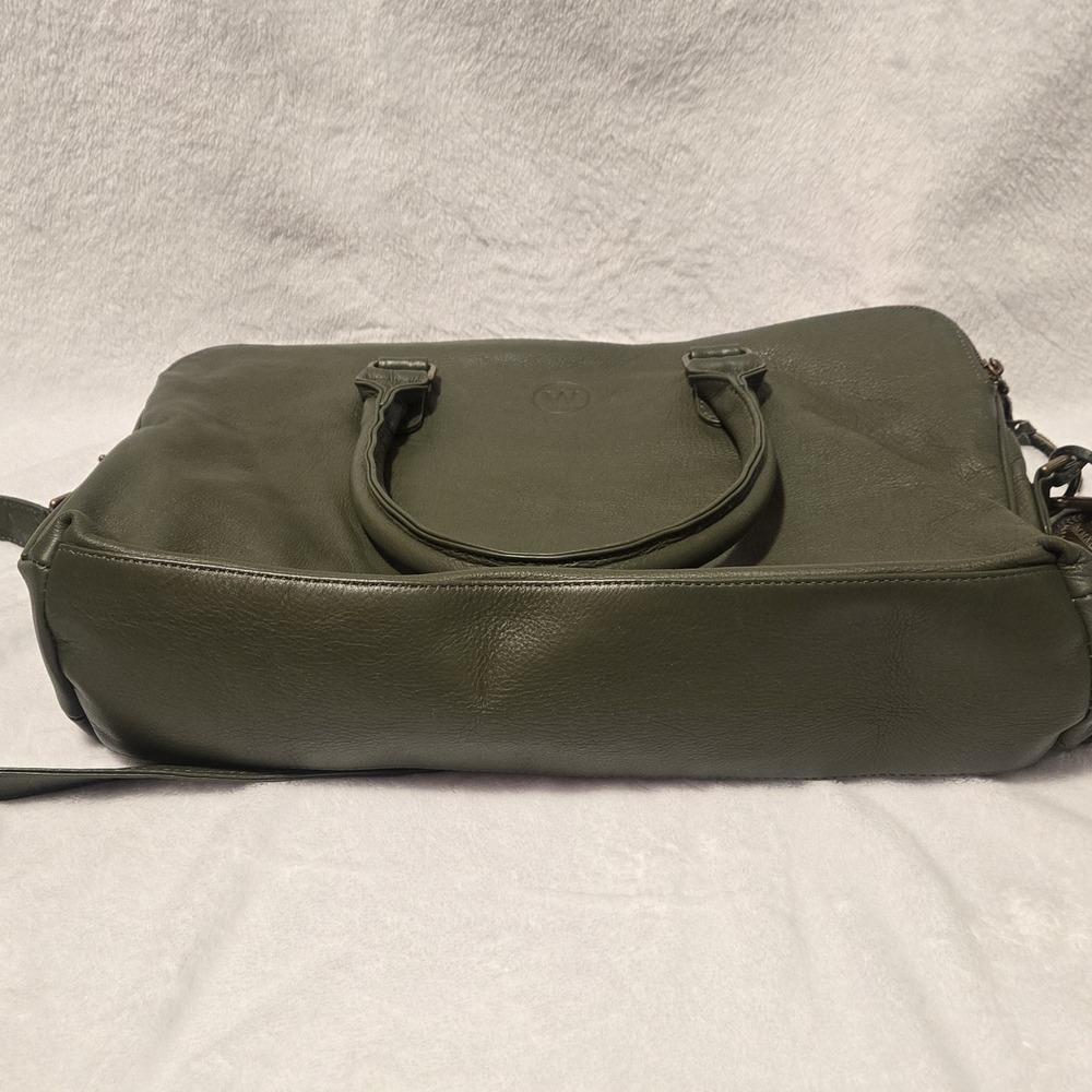 Wanderers Travel Co Army Green Leather 16" The Zürich Work Bag Satchel Purse - Picture 7 of 7